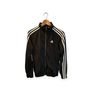 Adidas Womens Small Track Jacket Full Zip Black White 3 Stripe Pockets Active